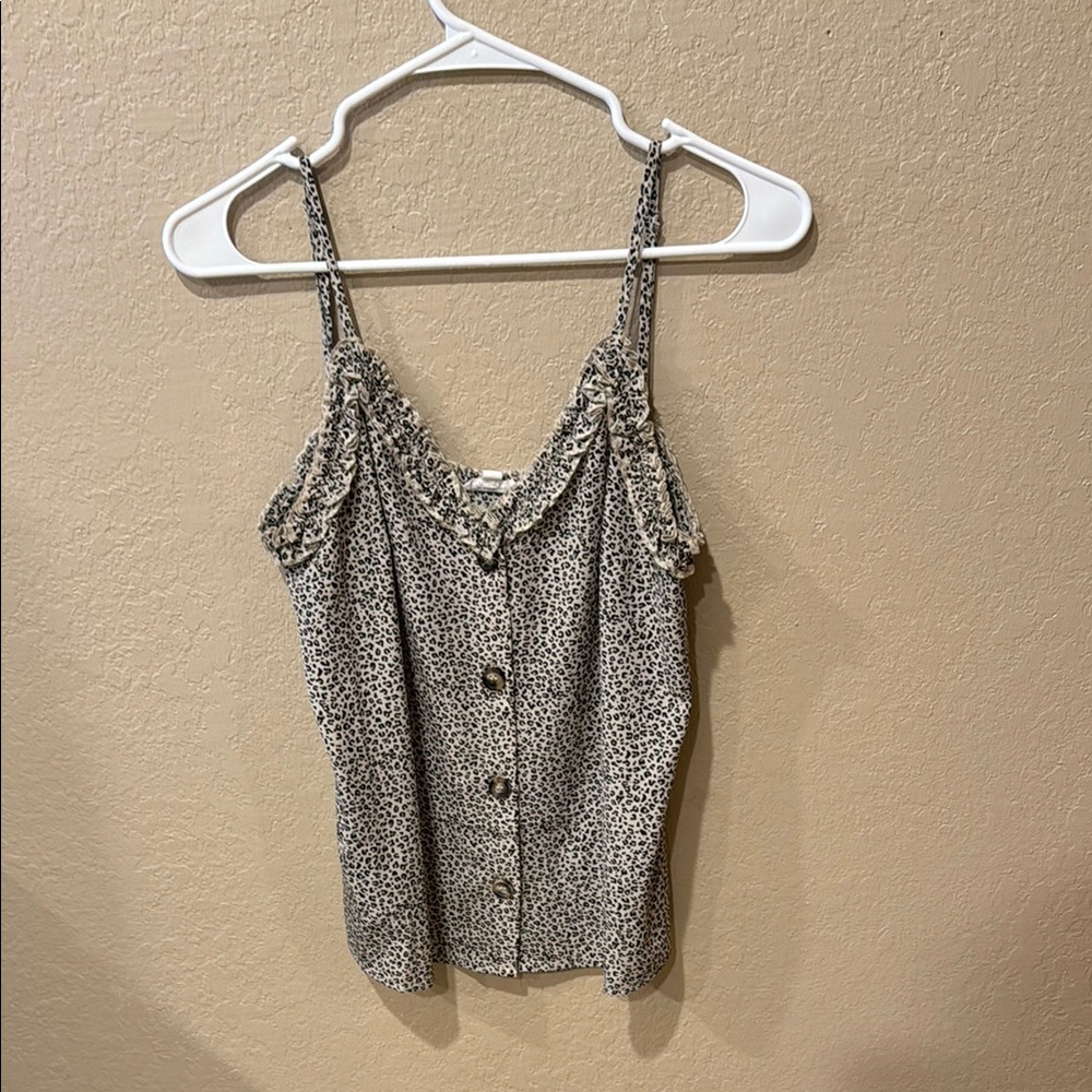 mittoshop Cream and Black Spotted Ruffle Button-Front Cami